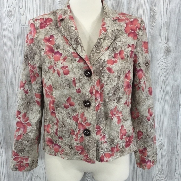 𝅺rqt Floral Blazer Tan & Pink Size 14 - Picture 1 of 9